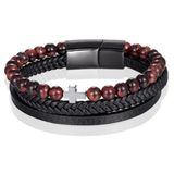 Memphis Heren armband Memphis Tijgeroog kraal gevlochten leer Kruis Zwart Bruin - 19cm