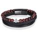 Memphis Heren armband Memphis Tijgeroog kraal gevlochten leer Kruis Zwart Bruin - 19cm
