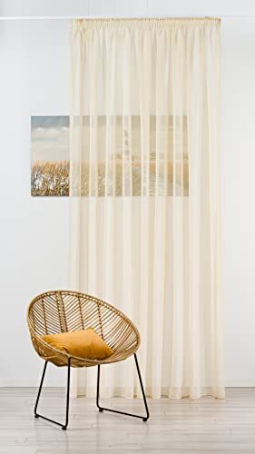 Mendola Interior Ashby Sheer Curtain, Natural Linen Look, Tape, Cappuccino, 300x260 cm