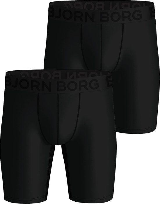 Björn Borg Sports Lightweight Long Boxers - microfiber heren boxers extra lange pijpen (2-pack) - zwart