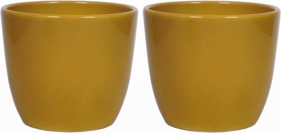 Floran Plantenpot Set - 3x Okergeel Glanzend Keramiek - 22 cm