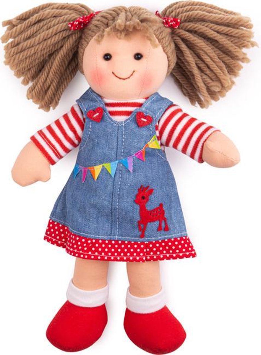 Bigjigs stoffen pop Hattie 25cm - blauw, rood