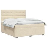 vidaXL LED Boxspringbed met Matras Crèmekleurig 140 x 200 cm Stof
