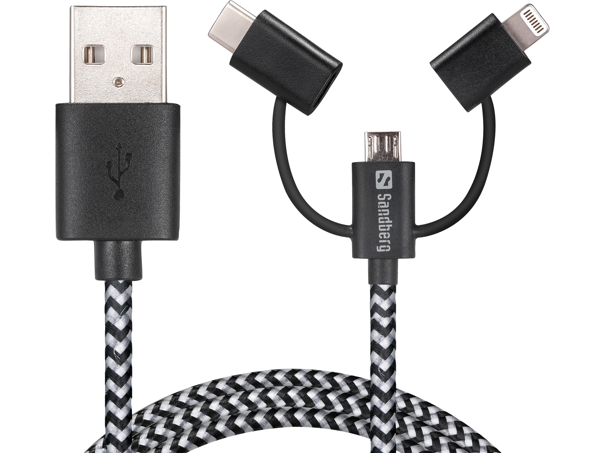 Sandberg 3in1 Lightning+MicroUSB+USB-C 1m