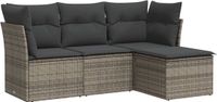 vidaXL 4-delige Loungeset met kussens, polyrattan, grijs