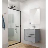Saniclass Prime Essential Ensemble de meubles de salle de bain - 60x55x46cm - 1 lavabo ovale blanc - 1 trou de robinetterie - 2 tiroirs - miroir rectangulaire - greige mat (gris)