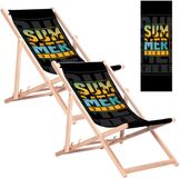 GreenBlue GB183 - 2 stuks - Strandstoel - Klassieke beukenhouten ligstoel met 'Summer'-opdruk - tot 110 kg
