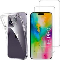 Phonillico® Case for iPhone 16 PRO and 2 Tempered Glass Screen Protectors