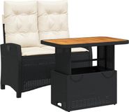 vidaXL 2-delige Tuinset met kussens poly rattan zwart