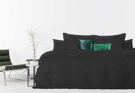 Elegance Dekbedovertrek - 140x200/220 - Uni Percal katoen - Met Bies - black