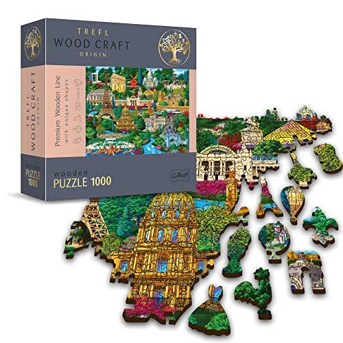 Trefl 20150 1000 stukjes, Wood Craft, onregelmatige vormen, 100 figuren van Franse monumenten en symbolen, moderne premium, volwassenen en kinderen vanaf 12 jaar, Frankrijk puzzel, beroemde plaatsen