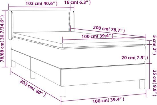 vidaXL Boxspring met matras stof lichtgrijs 100x200 cm