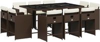 vidaXL 11-delige Tuinset met Kussens Poly Rattan Bruin