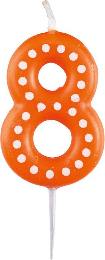Numeral Candle 8 Dots & Stripes - Orange - Birthday