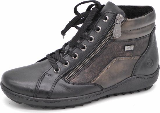 Remonte Dames Veterboot R1458-03 Zwart/Combi Maat 41