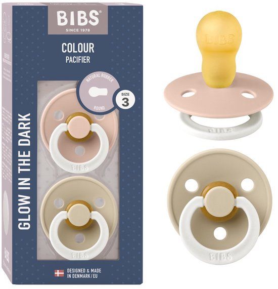 BiBS Colour Collection Glow in the Dark Fopspeen - 18+ maanden - 2 stuks - Blush Glow / Vanilla Glow