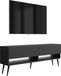 3xE living meuble TV 140 cm, noir mat, pieds noirs inclinés, éclairage LED blanc