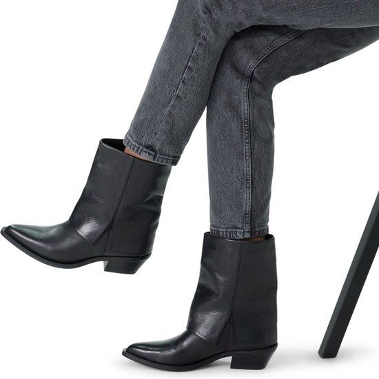 Manfield Zwarte leren cowboy laarzen met flap - Maat 39