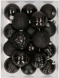 Bellatio Decorations Shoppartners Bv Set van 37x stuks kunststof/plastic kerstballen zwart 6 cm - Kerstversiering