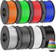 PETG Filamentbundel, multicolore, 1,75 mm, 8 pièces, 2 kg - Noir, blanc, gris, transparent, bleu, rouge, vert, orange