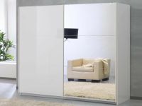 Armoire SALSA blanc laqué 2 portes coulissantes 263 cm portes blanc laqué/miroir