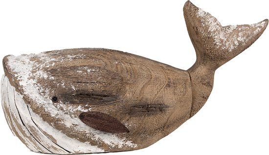 Clayre & Eef Decoratie Beeld Walvis 21 cm Bruin Wit Hout
