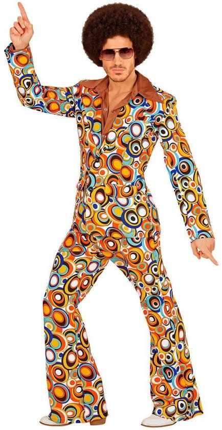 Hippie Kostuum Groovy George 70s Heren Kostuum - Luchtbellen Man Large Carnaval kostuum Verkleedkleding