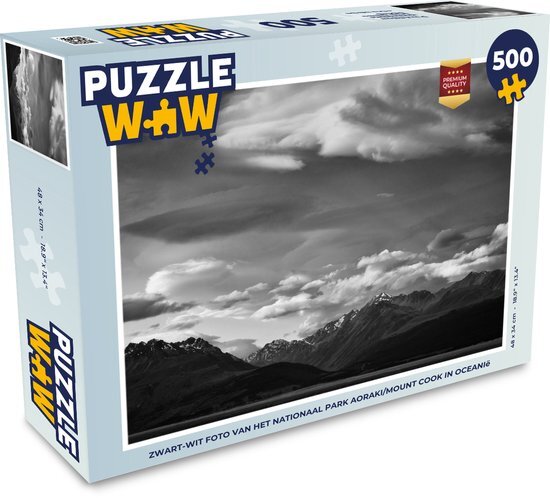 MuchoWow Puzzel Zwart-wit foto van het Nationaal park Aoraki/Mount Cook in Oceanië - Legpuzzel - Puzzel 500 stukjes