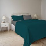 Beddengoedset voor tweepersoonsbed, 100% natuurlijk katoen, gemaakt in Italië, hoeslaken met hoeken, hoeslaken 240 x 300 cm, kussenslopen met binnenklep, petrol/donkergrijs