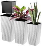 KADAX Bloempotset, wit rotan, set van 3 stuks