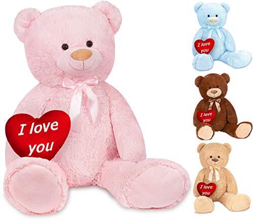 BRUBAKER XXL Teddybeer 100 cm met een Hartje - I love you - Zacht Speelgoed Knuffel - Roze