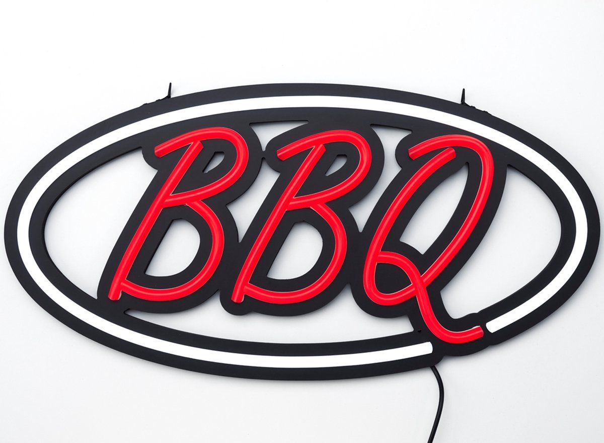 Cave & Garden Neon bord - BBQ - Rood/Wit - 50x25cm
