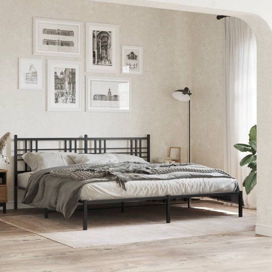 vidaXL Bedframe met Hoofdbord Metaal Zwart 193x203 cm