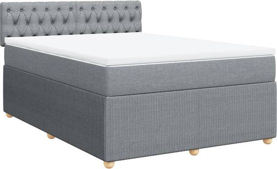 vidaXL Boxspring met matras stof lichtgrijs 160x200 cm