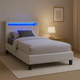 IDIMEX Gestoffeerd bed HIMALAYA 90x200 cm, led-verlichting, witte stof