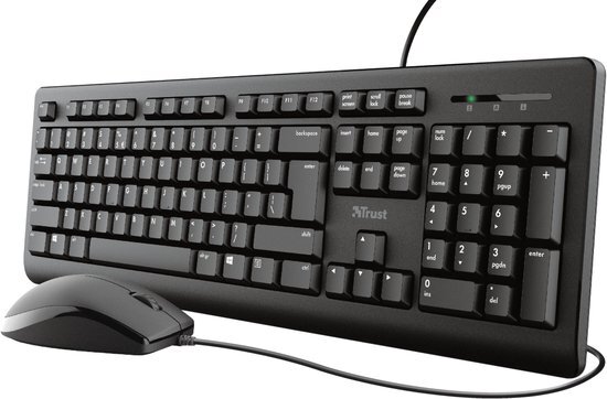 Trust Taro USB-toetsenbord en muisset, bekabeld, Italiaanse QWERTY-lay-out, voor pc/laptop/notebook, Mac/Windows, 1,8 m lange kabel, vloeibaar toetsenbord, ergonomisch, zwart