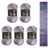Wollbiene Crazy Cotton Batik, 5 x 100 g, 500 gram met kleurverloop, 55% katoen, meerkleurig, breiwol, wol voor het hele jaar (6050 bessen, paars)