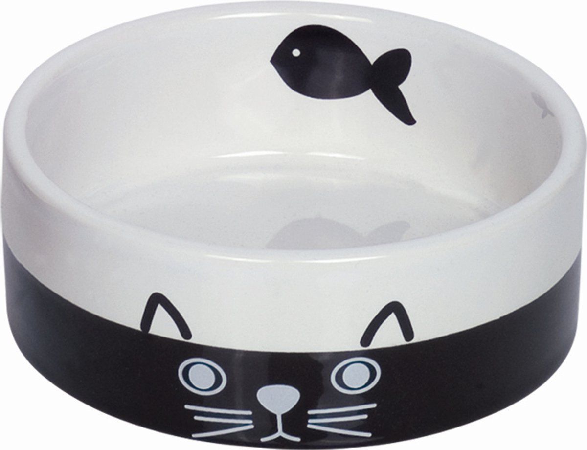 Nobby Keramische schaal voor katten Face zwart/wit, Ø 12,0 x 4,5 cm