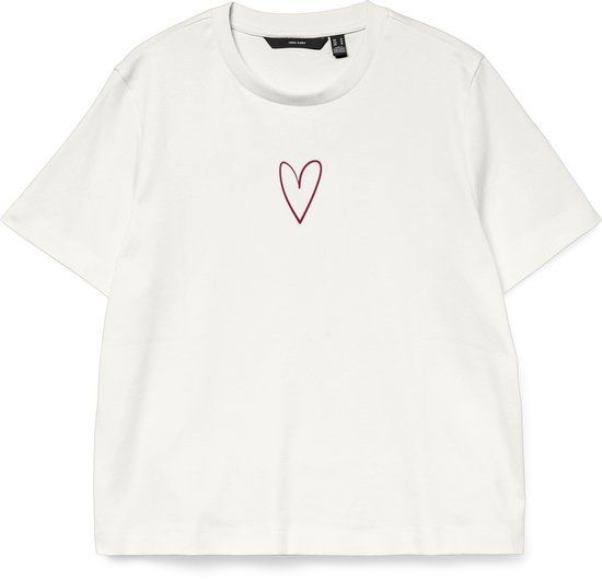 Vero Moda T-shirt Vmsara Mette Ss Top Box Jrs Noos 10311633 Snow White Red Heart Dames Maat - S