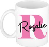 Bellatio Decorations Naam mok Rosalie - roze - wit - keramiek - 300 ml - cadeau beker