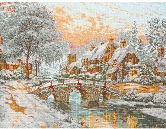 Maia borduurpakket 01062 winterlandschap met bruggetje