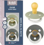 BIBS Fopspeen Colour Glow Latex Sage/Pine Night 0-6mnd 2st