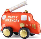 PartyDeco Staande folieballon Happy Birthday brandweerauto, 67 x 53cm