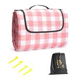 Oak & Tea Picknickdeken waterdicht, grote opvouwbare strandmat, campingdekens 150x200cm met 4 hoeklussen, buitentapijt met draaggreep voor kamperen, geruit patroon rood en wit (rood, 150 x 200 cm)