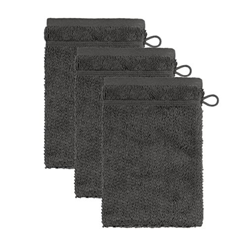 Frottana Pearl washandje 15 x 20 cm van 100% katoen, Graphite 3-delige set