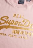 Superdry Vintage Logo Metallic T-shirt Dames Korte Mouw Zacht Roze Baumwolle Maat UK10-EU38