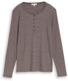 Tom Tailor - Chemise Henley à manches longues et structure côtelée - Taille L - java brown offwhite stripe