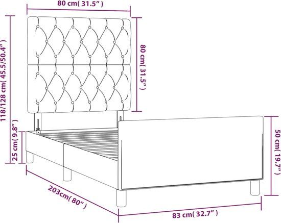 vidaXL Bedframe fluweel donkergrijs 80x200 cm