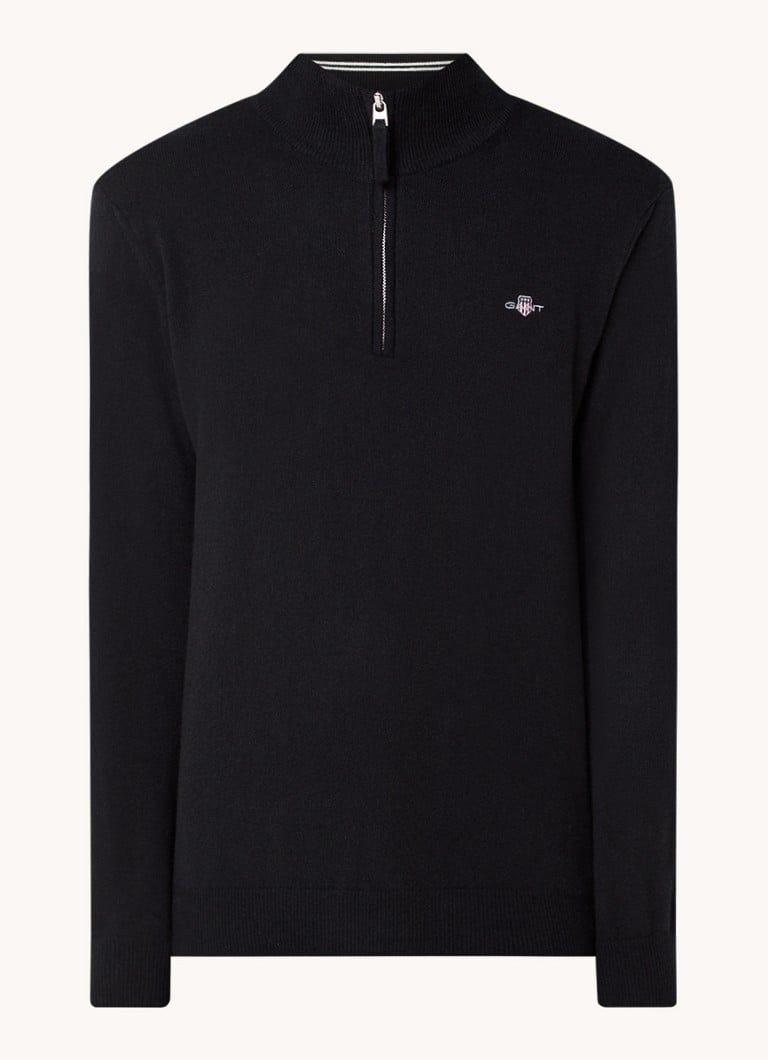 Gant Fijngebreide pullover van wol met halve rits