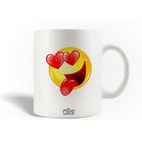 Keramische mok maniacase, Afbeelding van Emoji Love